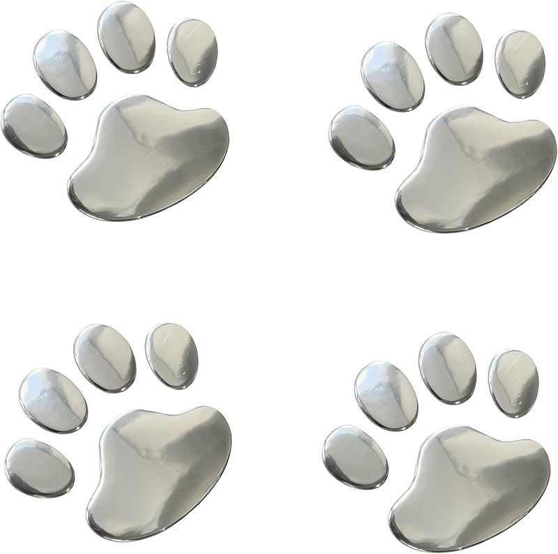 LZLRUN 3D Chrome Dog Paw Footprint Sticker Decal Auto Car Emblem Decal Decoration (Silver) - Image 1