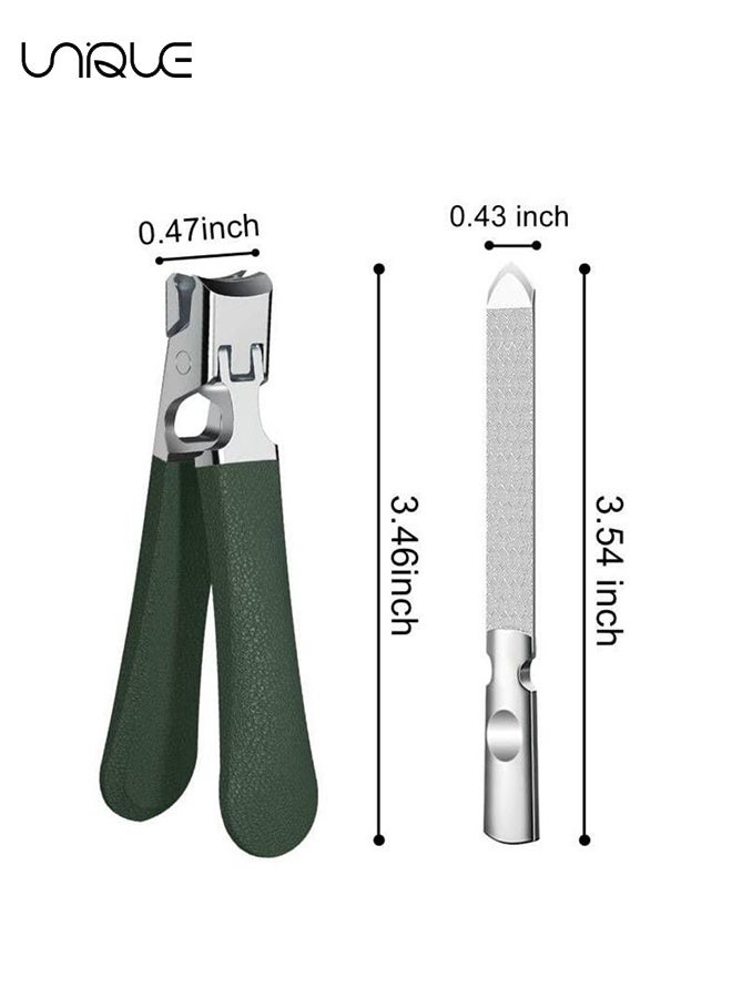 Unique 2 Pcs Nail Clippers - Mess Free Nail Clippers for Men & Women - Ultra Sharp Finger Nail and Toe Nail Clipper Set for Thick Toenails with File - Green/Silver - Image 2