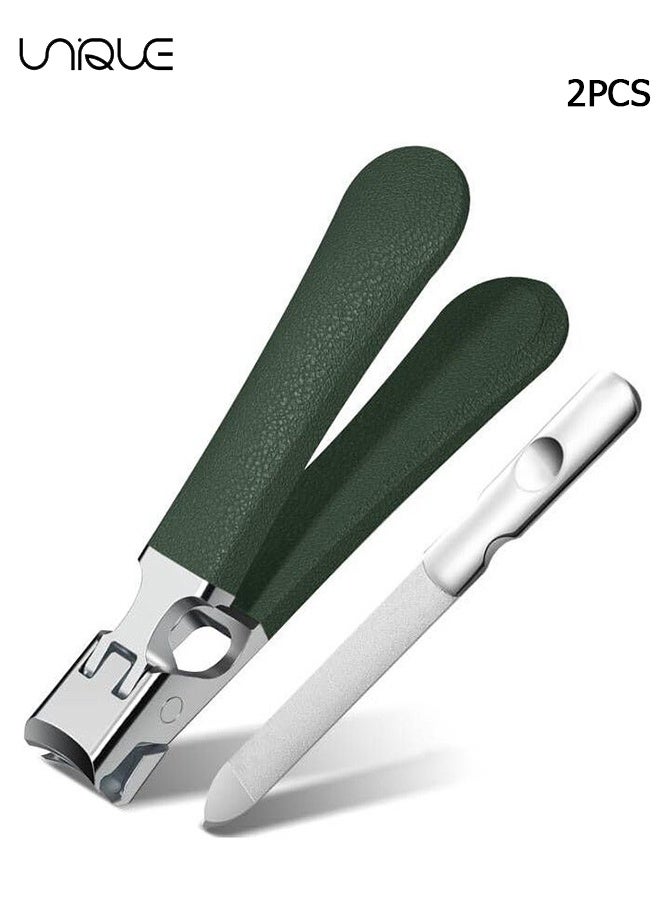 Unique 2 Pcs Nail Clippers - Mess Free Nail Clippers for Men & Women - Ultra Sharp Finger Nail and Toe Nail Clipper Set for Thick Toenails with File - Green/Silver - Image 1