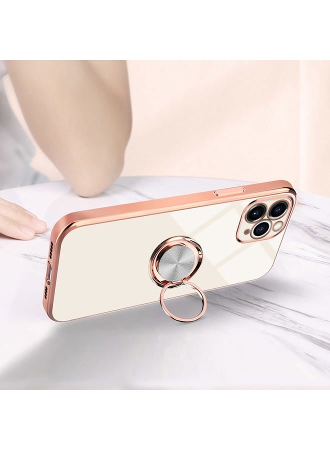 Omorro Compatible with Rose Gold iPhone 14 Pro Case for Women Girls Kickstand Ring Holder 360 TPU Rotation Ring Case with Stand Plating Edge Work with Magnetic Mount Slim Luxury Case, Black - Image 3