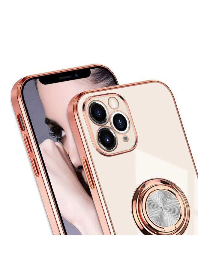 Omorro Compatible with Rose Gold iPhone 14 Pro Case for Women Girls Kickstand Ring Holder 360 TPU Rotation Ring Case with Stand Plating Edge Work with Magnetic Mount Slim Luxury Case, Black - Image 5