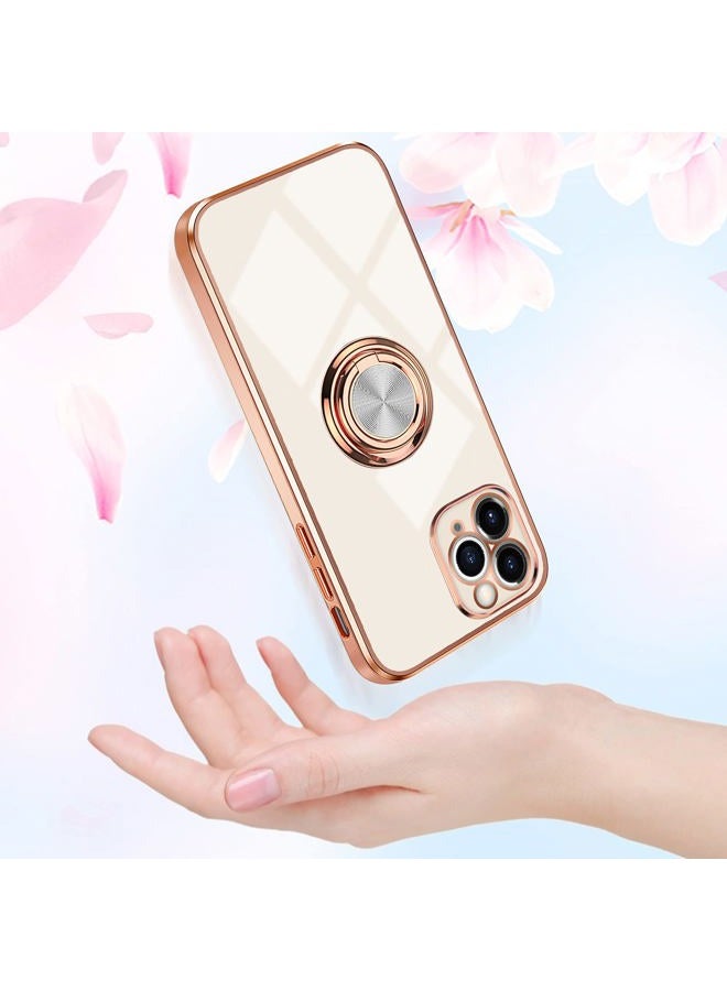 Omorro Compatible with Rose Gold iPhone 14 Pro Case for Women Girls Kickstand Ring Holder 360 TPU Rotation Ring Case with Stand Plating Edge Work with Magnetic Mount Slim Luxury Case, Black - Image 4