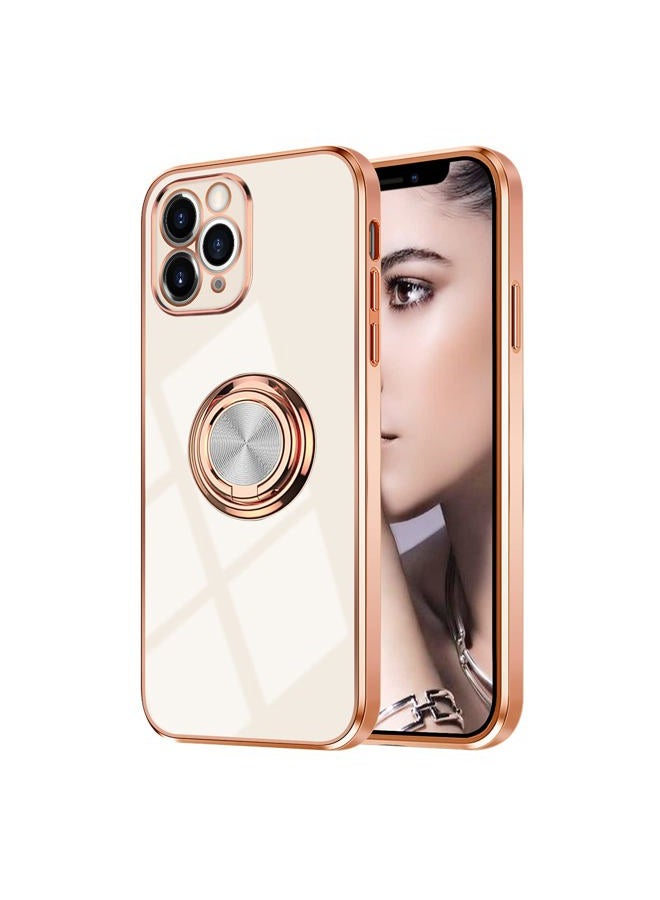 Omorro Compatible with Rose Gold iPhone 14 Pro Case for Women Girls Kickstand Ring Holder 360 TPU Rotation Ring Case with Stand Plating Edge Work with Magnetic Mount Slim Luxury Case, Black - Image 2