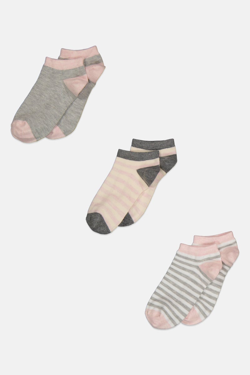 XOXO Kids Girl 3 Pairs Stripped Socks, Pink  - Image 1