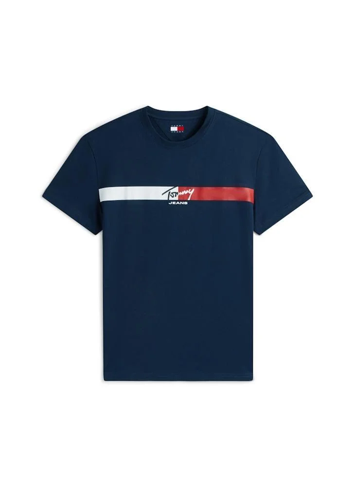 Tommy Jeans Dark Night Navy Signature Logo Jersey T-Shirt for Men | Best Price UAE