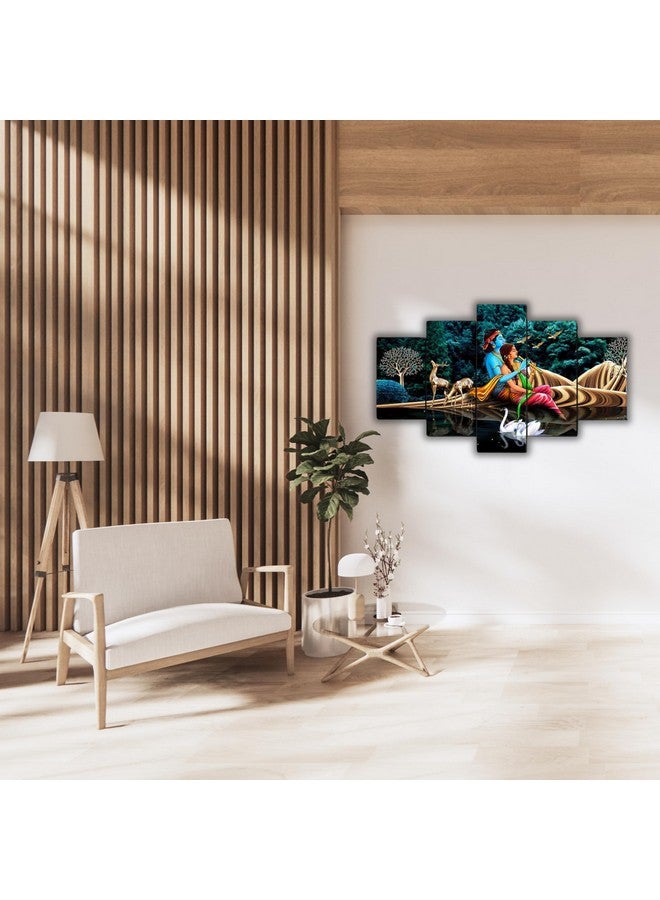 AlertEra Industries AlertEra Wall Paintings | Wooden Wall Art for Bedrooms | Radhe Krishna Art Wall Sculpture | Office Decor | Hotel Artwork |wall painting for living room| 5-Piece Set | 17x30 | Blue - Image 3