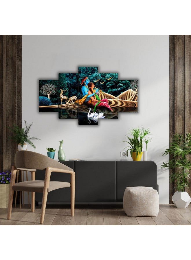 AlertEra Industries AlertEra Wall Paintings | Wooden Wall Art for Bedrooms | Radhe Krishna Art Wall Sculpture | Office Decor | Hotel Artwork |wall painting for living room| 5-Piece Set | 17x30 | Blue - Image 5