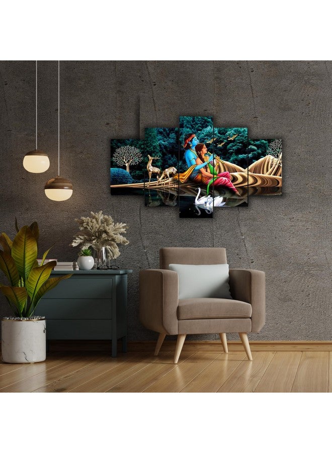 AlertEra Industries AlertEra Wall Paintings | Wooden Wall Art for Bedrooms | Radhe Krishna Art Wall Sculpture | Office Decor | Hotel Artwork |wall painting for living room| 5-Piece Set | 17x30 | Blue - Image 4