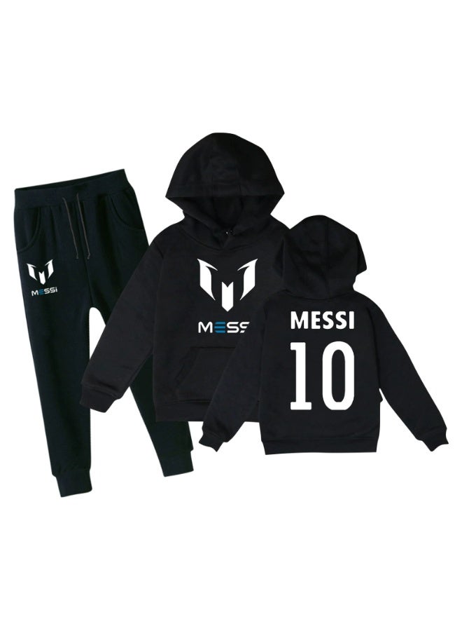 MESSI سويت شيرت أطفال بغطاء رأس مطبوع بنجمة كرة القدم ميسي وسروال رياضي عادي - Image 1