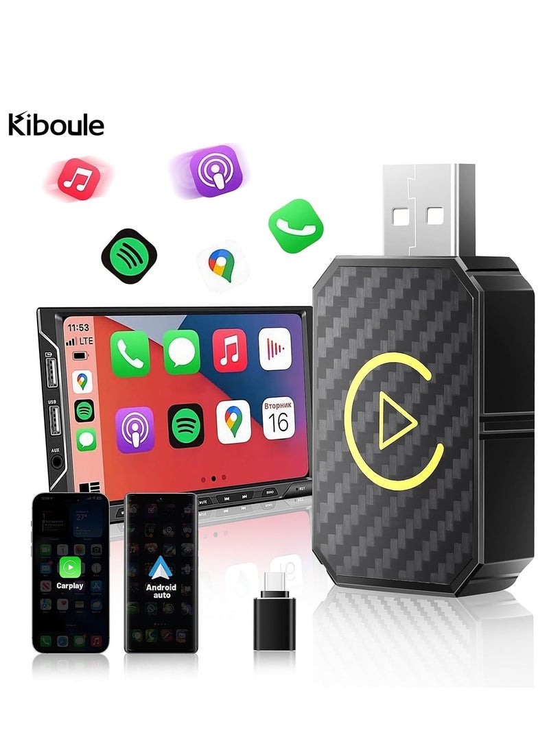 كيبول محول وايرلس أندرويد أوتو وكار بلاي 2 في 1 من سلكي إلى لاسلكي USB Dongle لهواتف آيفون iOS 10+/أندرويد 11+ - Image 1