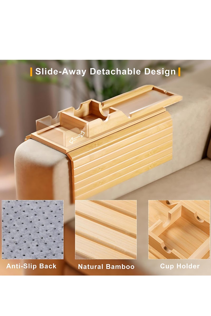 Generic Solid Wood Foldable Sofa Armrest Tray Shelf with Cup Holder & Anti-Slip Design, Multi-Functional Couch Side Table for Home, Family Gatherings & Entertaining  - Image 3