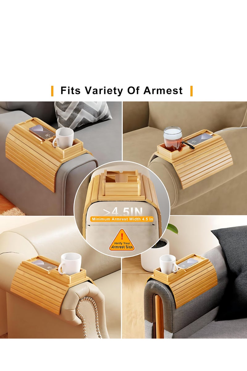 Generic Solid Wood Foldable Sofa Armrest Tray Shelf with Cup Holder & Anti-Slip Design, Multi-Functional Couch Side Table for Home, Family Gatherings & Entertaining  - Image 4