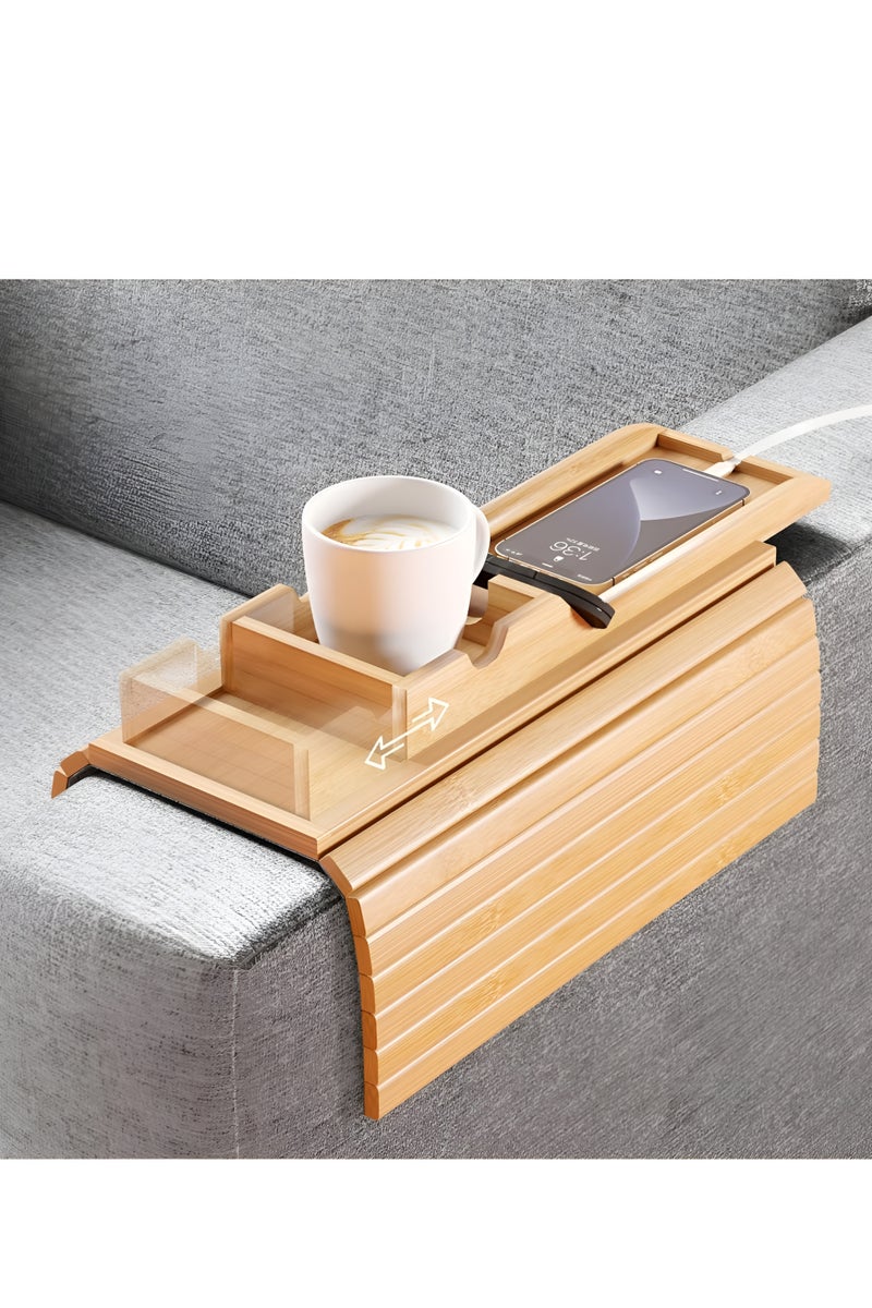 Generic Solid Wood Foldable Sofa Armrest Tray Shelf with Cup Holder & Anti-Slip Design, Multi-Functional Couch Side Table for Home, Family Gatherings & Entertaining  - Image 2