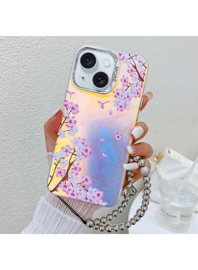 S-TOP Case For iPhone 15 Electroplating Laser Flower Phone Case with Wrist Strap - Image 1
