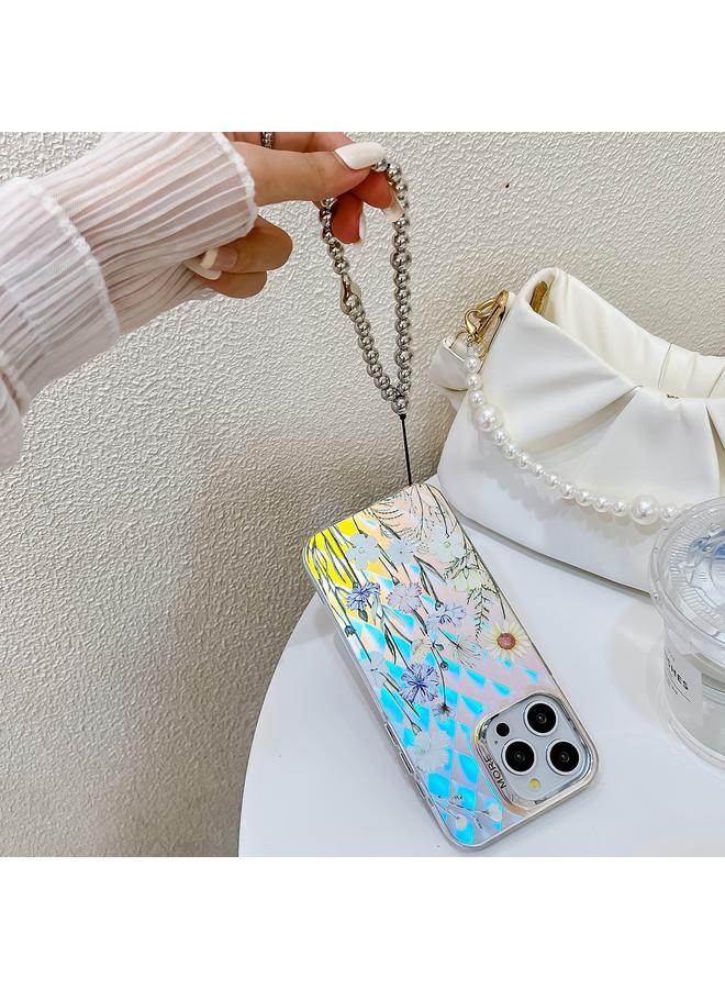 S-TOP Case For iPhone 15 Electroplating Laser Flower Phone Case with Wrist Strap - Image 3