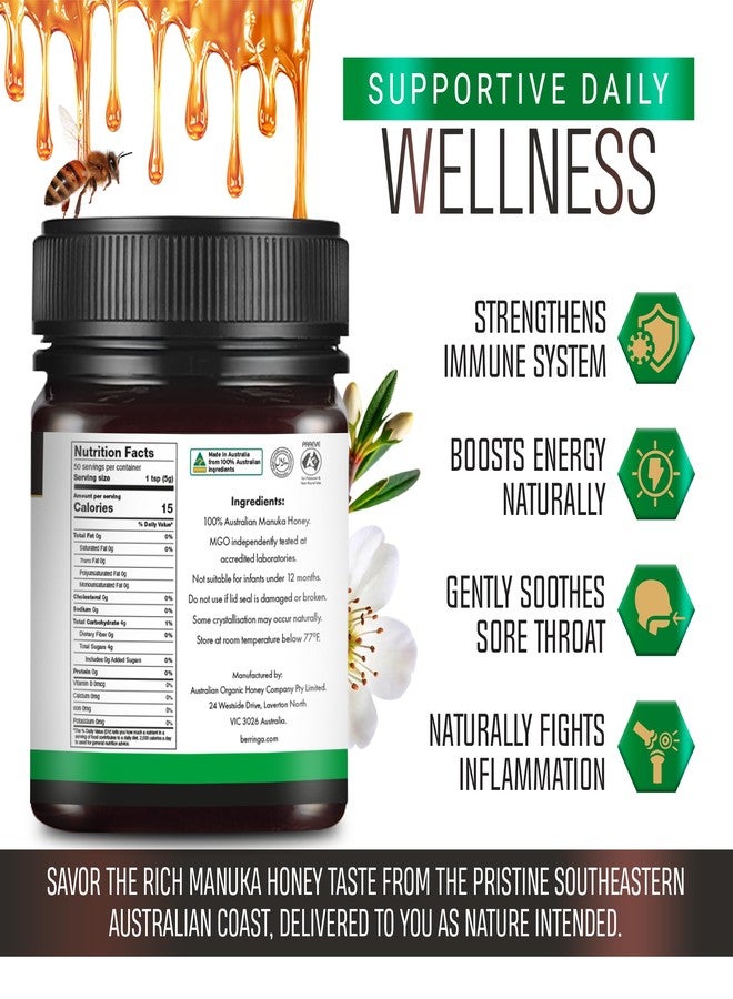 Berringa Manuka Honey Organic MGO 120+ Mild Strength, Supports General Wellbeing & Digestive Balance - 100% Raw, Pure & Unfiltered, Sustainably Sourced from Australia - (8.82 oz) - Image 2