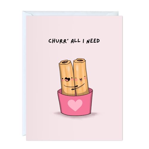 ALY LOU Funny Anniversary & Birthday Card – Punny Greeting Card Blank Inside, Cute & Perfect for Couples, Him, Her, Husband, Wife, Girlfriend, Boyfriend (Churr’ all I need (Churros)) - Image 1