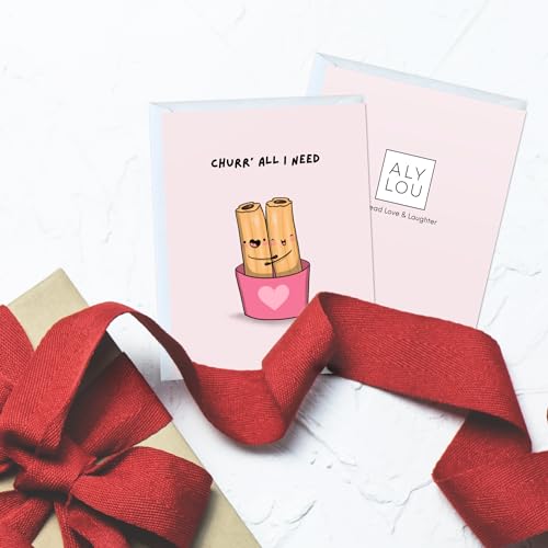 ALY LOU Funny Anniversary & Birthday Card – Punny Greeting Card Blank Inside, Cute & Perfect for Couples, Him, Her, Husband, Wife, Girlfriend, Boyfriend (Churr’ all I need (Churros)) - Image 3