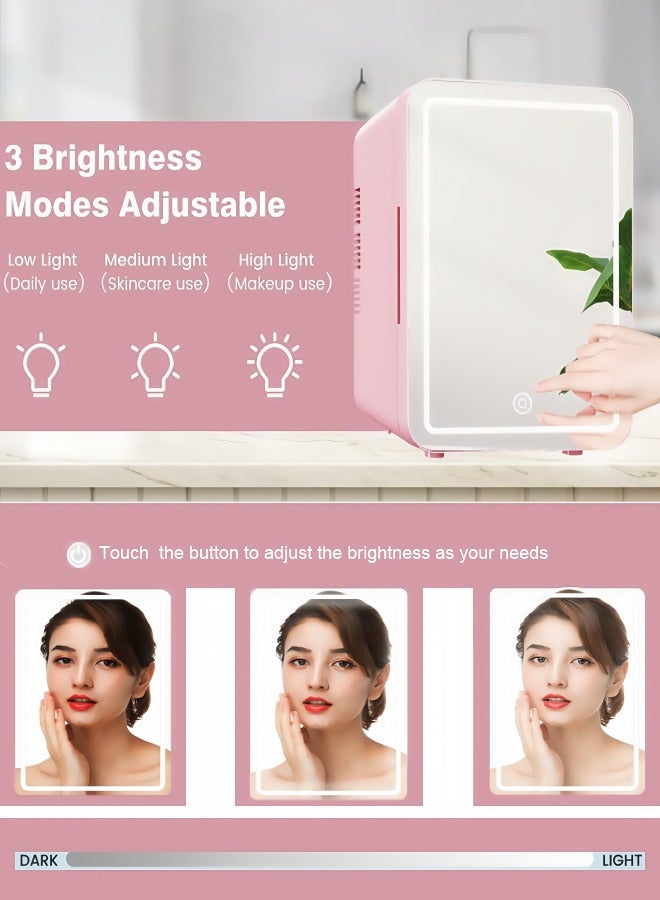 سوبر زي يوث ثلاجة صغيرة للمكياج بسعة 6 لتر مع مرآة إضاءة LED، ثلاجة صغيرة محمولة لتخزين مستحضرات التجميل مع تدفئة وتجميد، ثلاجة سيارة يمكنها الاحتفاظ بالخضروات والفواكه والقهوة، مناسبة للمنزل/السيارة، لون وردي - Image 2