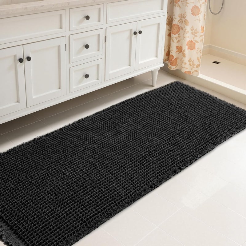 subrtex Waffle Braided Bath Mat, 24" x 60" Soft Waffle Bath Rugs, Absorbent Non Slip Bathrooom Mats, Machine Washable Area Rug for Bathroom, Quick Dry, Black - Image 1