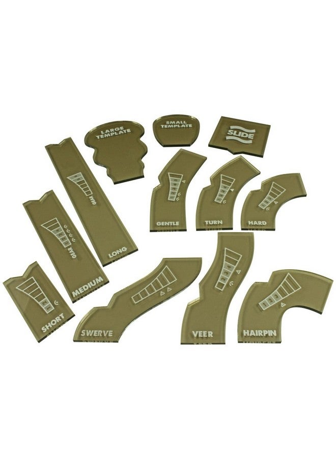LITKO Template Set Compatible with Gaslands Miniatures Game | Set of 12 | Movement & Maneuvers | Turn Templates | Area Effect | Translucent Bronze (Standard Scale Template Set) - Image 1