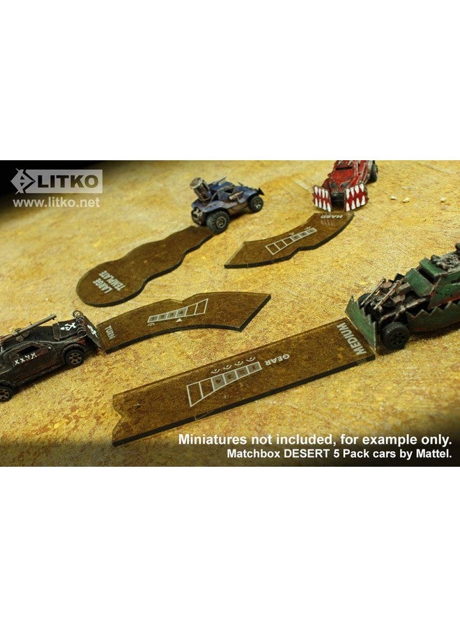 LITKO Template Set Compatible with Gaslands Miniatures Game | Set of 12 | Movement & Maneuvers | Turn Templates | Area Effect | Translucent Bronze (Standard Scale Template Set) - Image 2