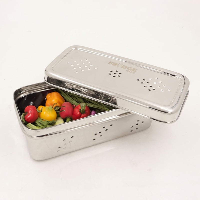 Spillbox Stainless Steel Fridge Box with HolesStorage BoxKeep Fresh Box for Coriander VegetablesCurry LeavesFruitsFridge OrganizerFridge Container Kitchenware185cm85cmFridge Box - Image 1