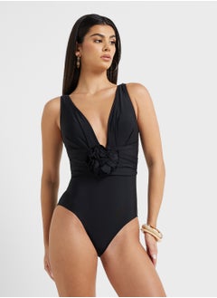 ELLA Plunge Neck Swimsuit With 3D Floral & Beach Sarong  - Image 3