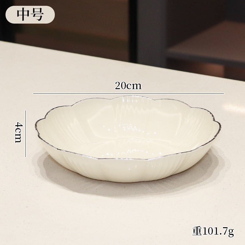 Luxury Home Living Room Snack Fruit Plate Flower Shaped PET Nut Plate Fruit Storage Plate Wholesale Special Use Plate Medium [cream white] 
