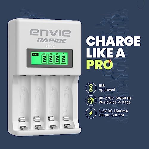 ENVIE® (ECR 31) Rapide Ultra Fast Charger for Rechargeable Batteries AA & AAA Ni-mh, with LCD Display, Smart Charge Control System - Image 2