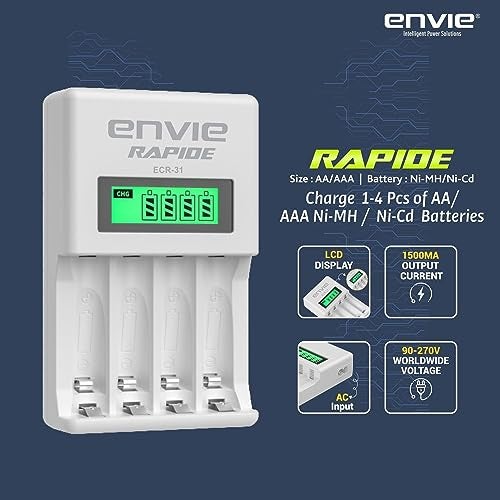 ENVIE® (ECR 31) Rapide Ultra Fast Charger for Rechargeable Batteries AA & AAA Ni-mh, with LCD Display, Smart Charge Control System - Image 4