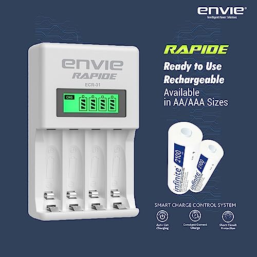 ENVIE® (ECR 31) Rapide Ultra Fast Charger for Rechargeable Batteries AA & AAA Ni-mh, with LCD Display, Smart Charge Control System - Image 3