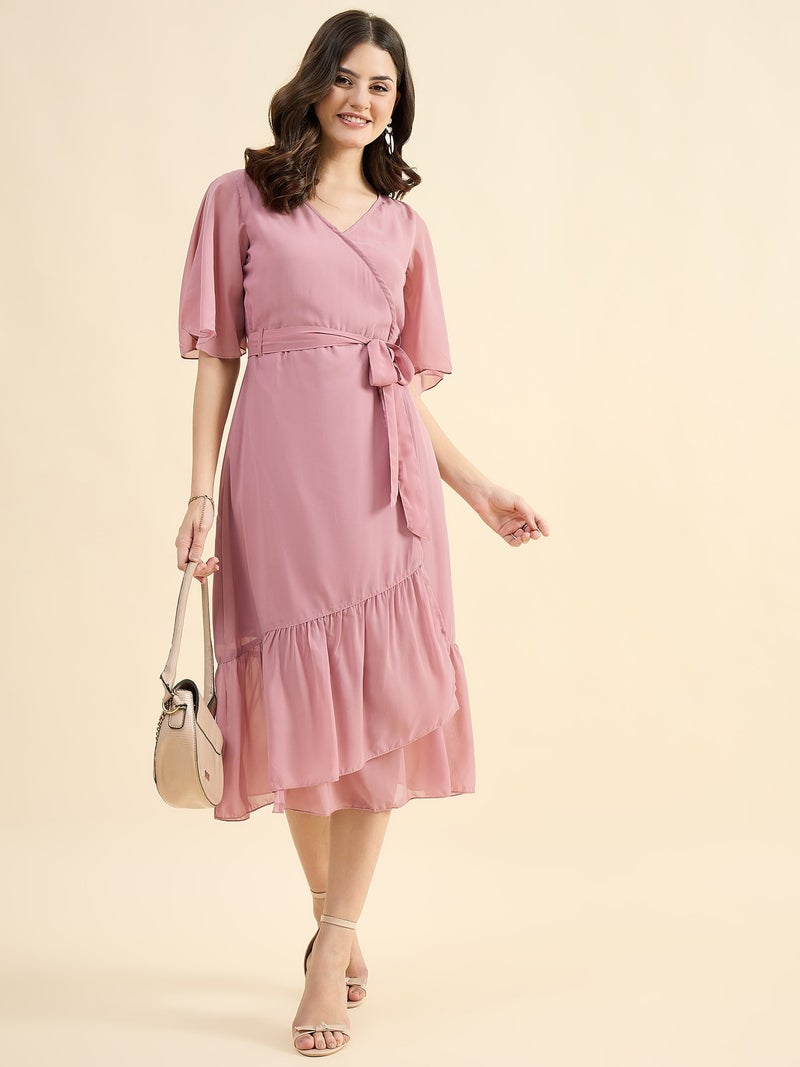 PANIT Rose Gold Wrap Calf Length Dress - Image 4