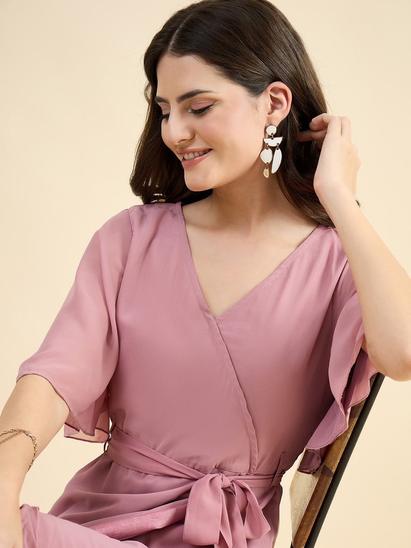 PANIT Rose Gold Wrap Calf Length Dress - Image 3