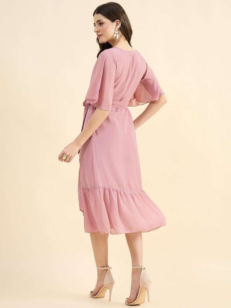 PANIT Rose Gold Wrap Calf Length Dress - Image 1