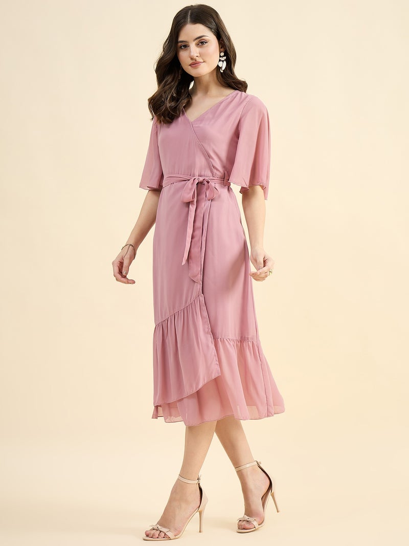 PANIT Rose Gold Wrap Calf Length Dress - Image 2
