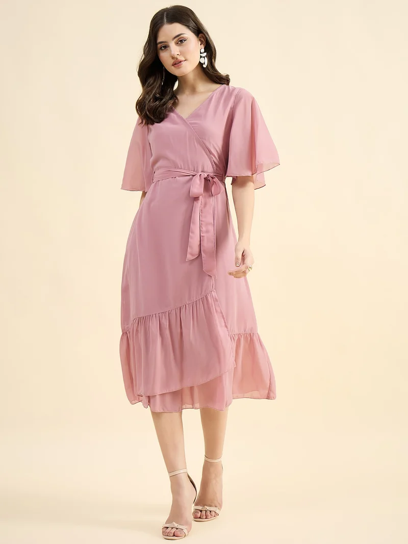 Panit PANIT Rose Gold Wrap Calf Length Dress