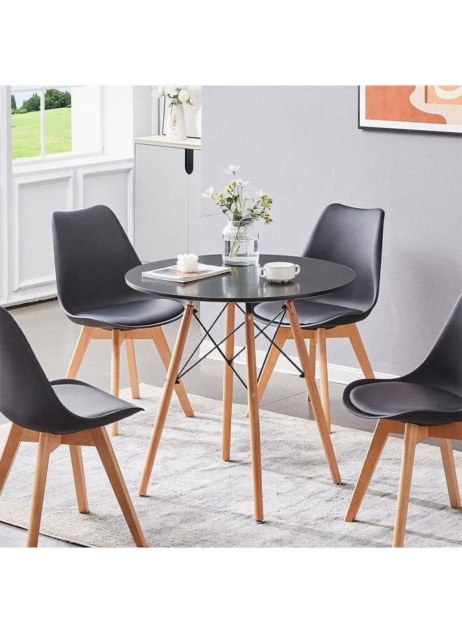 Taimi - Black Round Dining Table 80CM Modern Pedestal Small Circle Room Table Leisure Tea Coffee Kitchen Table - Image 1