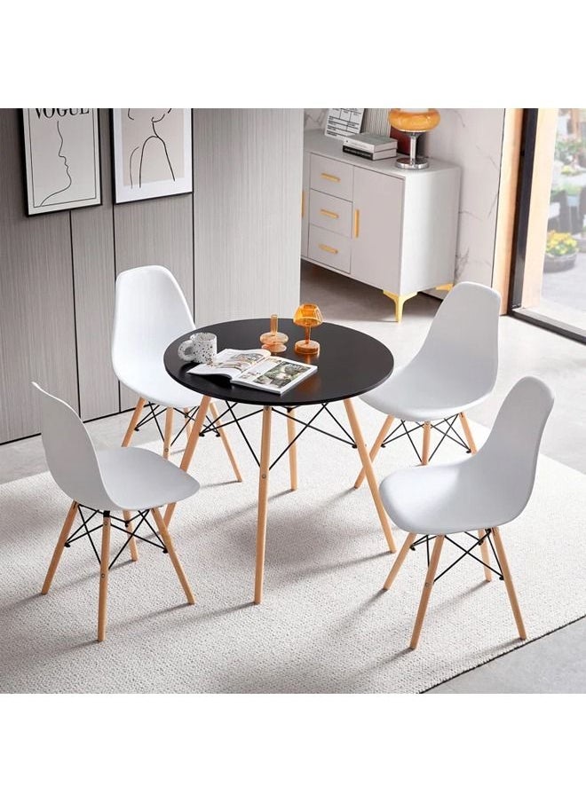 Taimi - Black Round Dining Table 80CM Modern Pedestal Small Circle Room Table Leisure Tea Coffee Kitchen Table - Image 1