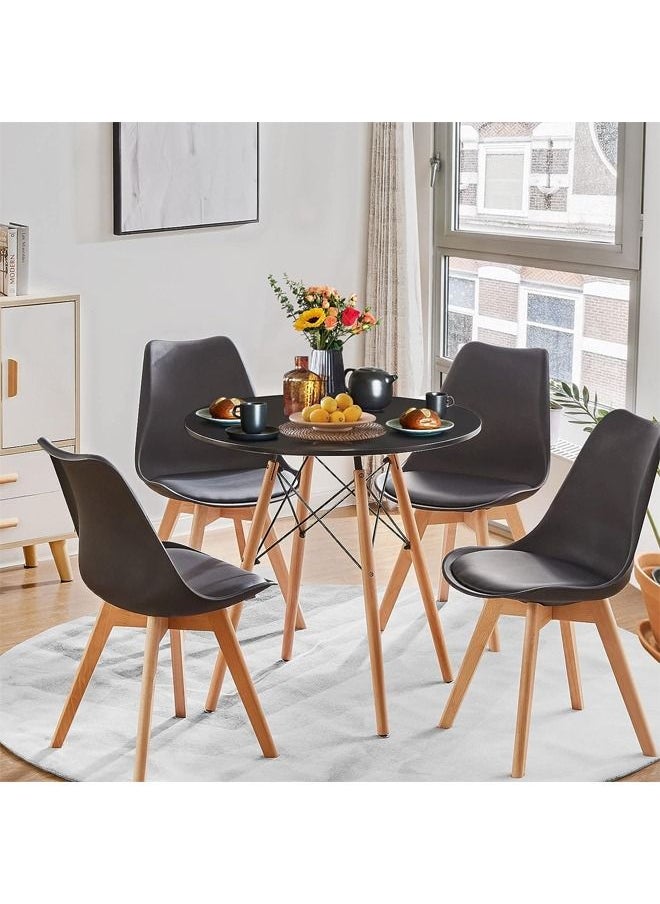 Taimi - Black Round Dining Table 80CM Modern Pedestal Small Circle Room Table Leisure Tea Coffee Kitchen Table - Image 1