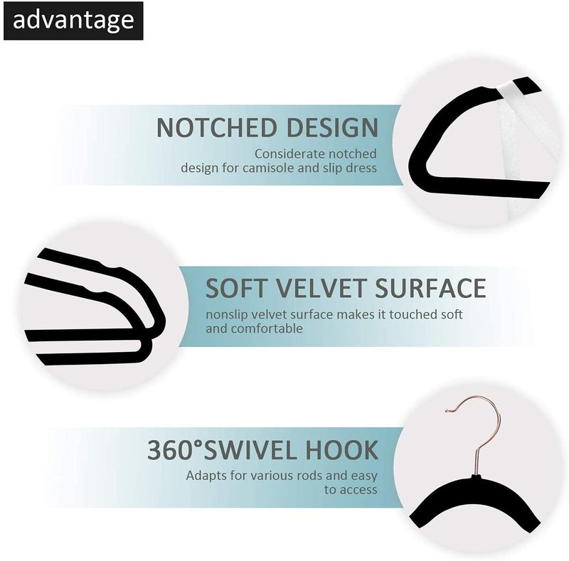 ZEPOLI - Velvet Hangers Non-Slip Velvet Hangers Premium Suit Hangers Ultra Thin Space Saving 360 Degree Swivel Hook Clothes Hangers Velvet for Suits,Coats,Jackets (50 Pack, Black) - Image 3