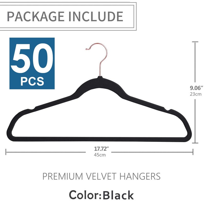 ZEPOLI - Velvet Hangers Non-Slip Velvet Hangers Premium Suit Hangers Ultra Thin Space Saving 360 Degree Swivel Hook Clothes Hangers Velvet for Suits,Coats,Jackets (50 Pack, Black) - Image 2