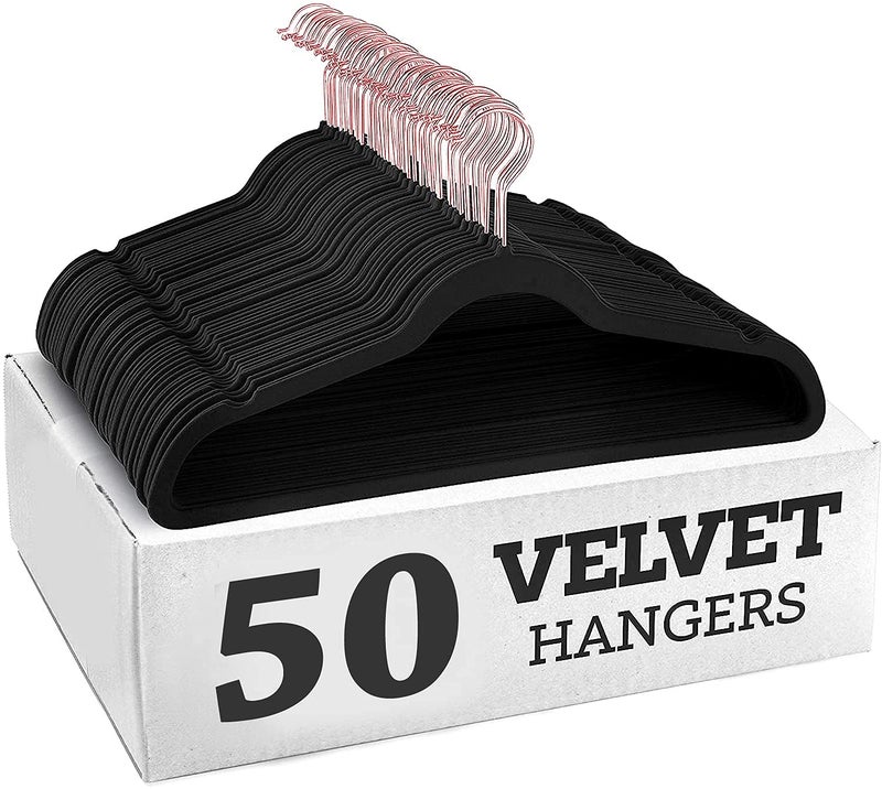 ZEPOLI - Velvet Hangers Non-Slip Velvet Hangers Premium Suit Hangers Ultra Thin Space Saving 360 Degree Swivel Hook Clothes Hangers Velvet for Suits,Coats,Jackets (50 Pack, Black) - Image 1