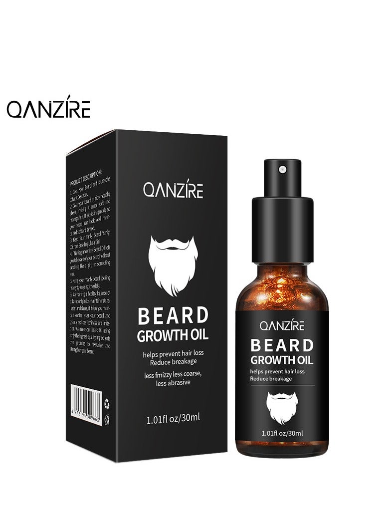 QANZIRE Beard Growth Oil, Beard Growth Oil Spray, Men's Beard Oil, Beard Serum, Moisturise, Soothe, Stimulate Beard Growth, Promote Hair Regrowth 30ml - Image 1
