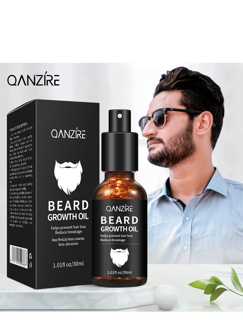 QANZIRE Beard Growth Oil, Beard Growth Oil Spray, Men's Beard Oil, Beard Serum, Moisturise, Soothe, Stimulate Beard Growth, Promote Hair Regrowth 30ml - Image 2