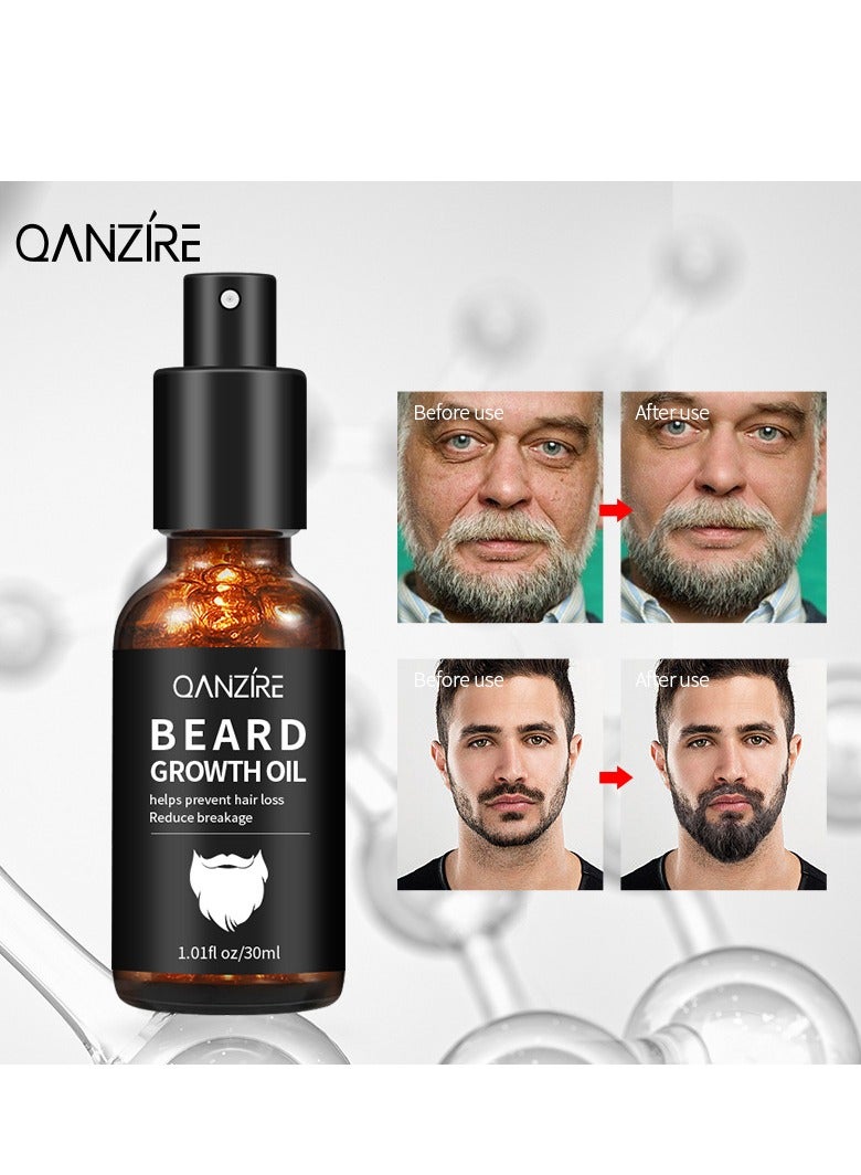 QANZIRE Beard Growth Oil, Beard Growth Oil Spray, Men's Beard Oil, Beard Serum, Moisturise, Soothe, Stimulate Beard Growth, Promote Hair Regrowth 30ml - Image 3