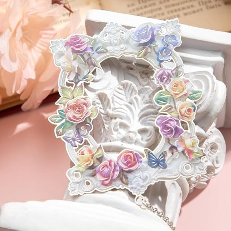 علامات مرجعية معدنية للنساء، علامات مرجعية كبيرة الحجم مجوفة لطيفة على شكل اكليل زهرة وفراشة، علامة كتاب فريدة للقراءة، هدية فنية لمحبي الكتب والقراء والاطفال والمراهقين والرجال من 4 قطع - Image 5