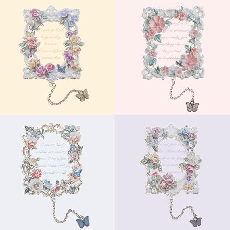 علامات مرجعية معدنية للنساء، علامات مرجعية كبيرة الحجم مجوفة لطيفة على شكل اكليل زهرة وفراشة، علامة كتاب فريدة للقراءة، هدية فنية لمحبي الكتب والقراء والاطفال والمراهقين والرجال من 4 قطع - Image 1