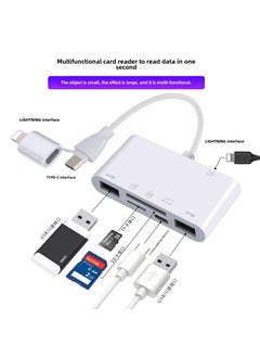 8-in-1 Multifunctional OTG Card Reader for Apple Type-C Devices 8-in -1 Double Head [Read TF SD 2USB Type-C Lightn Charging] Read Hard Disk