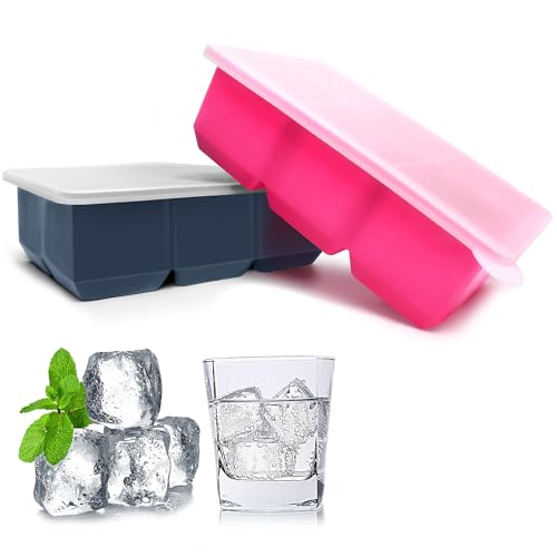 Excnorm Silicone Ice Cube Trays with Lids,Large Square Ice Cube Molds for Freezer, Whiskey, Cocktail, Stackable Flexible and Reusable & Easy Release BPA Free (2 Pack&Dark Gray and Rose) - Image 2